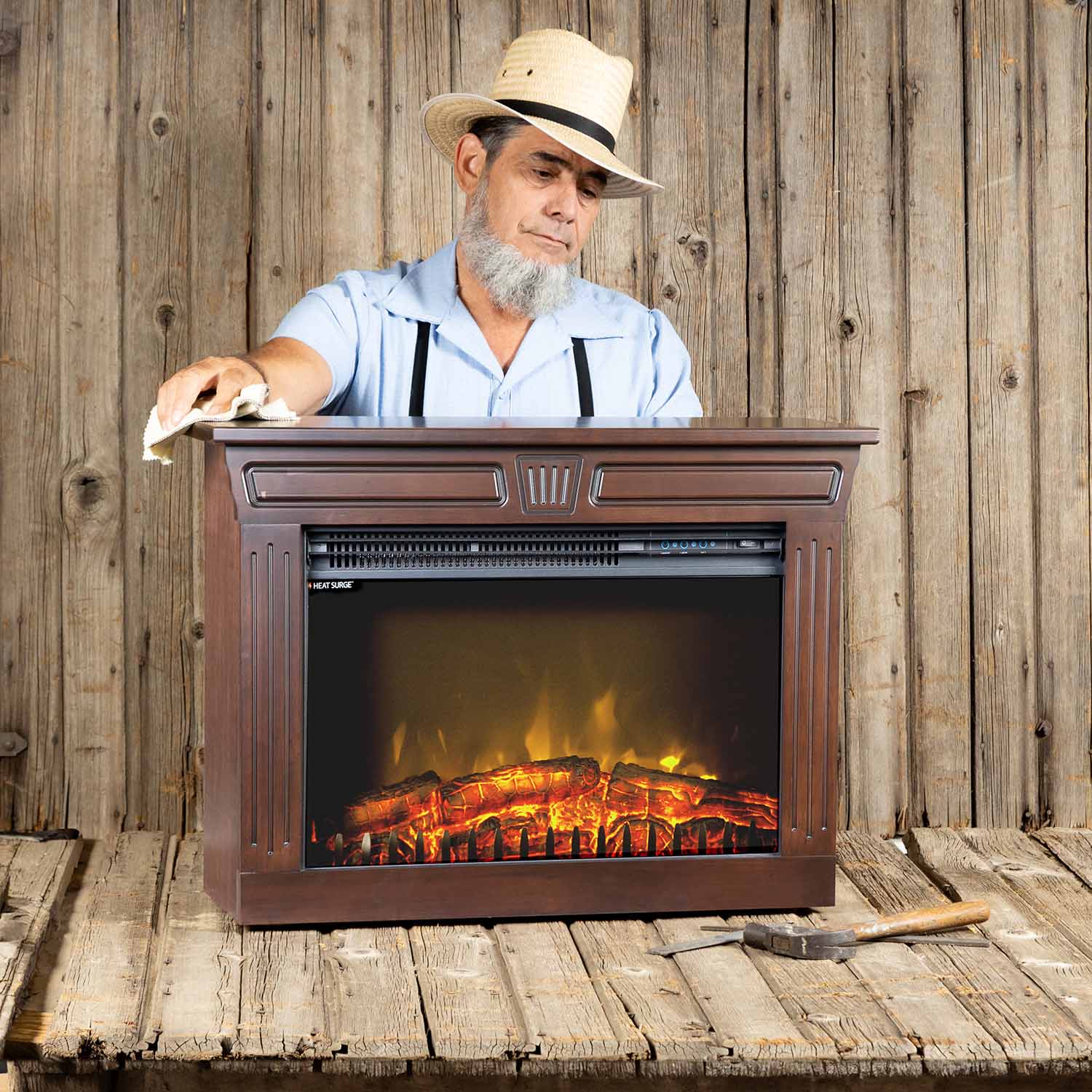 Amish Man Polishing an Amish Fireplace
