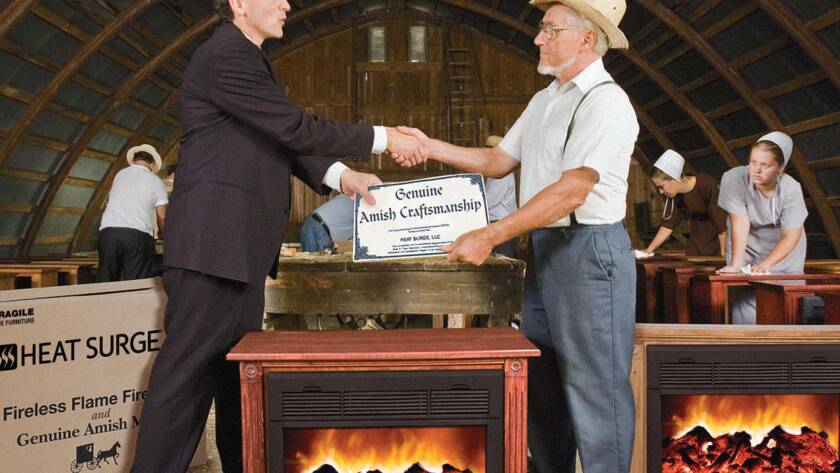 FLASHBACK: AMISH CRAFTSMANSHIP HEATS UP AMERICA: This is the iconic photo of Heat Surge partnering with the Amish community to build millions of portable electric fireplaces that are still keeping America warm and cozy. Now, Heat Surge is relaunching this category-smashing product. Our goal is to have every component of these magnificent Amish fireplaces made 100% in the United States of America.